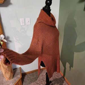 Free People Womens Pullover Sweater Orange Long Sleeve Turtleneck Tight Knit XS